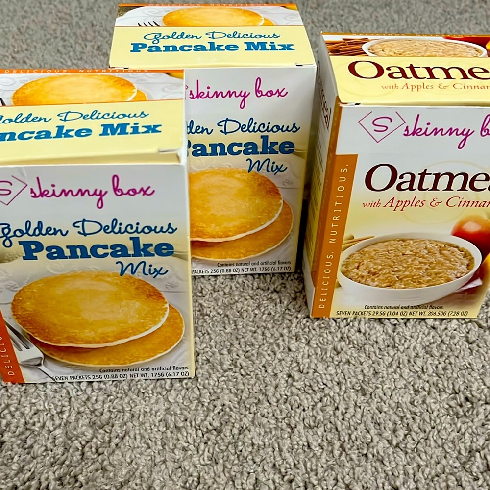 Skinny Box breakfast collection of cappuccino, mocha, pancakes and oatmeal